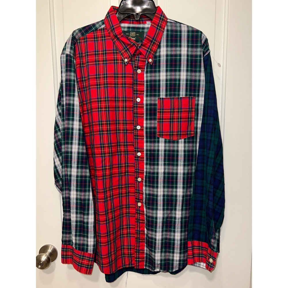 Orvis Mens XL Patchwork Plaid Flannel Shirt Multi Pattern Tartan Made in USA